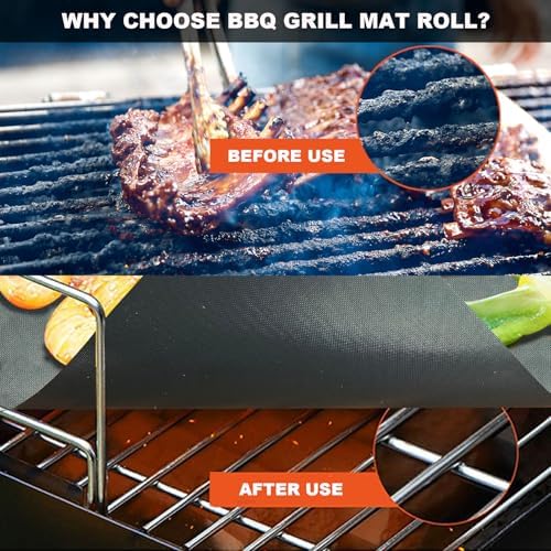 BBQ Grill Mat Roll, Cut to Size Grill Mats for Outdoor, Non-stick Accessories for Gas, Charcoal, Electric Grill, 15.75IN x 10 FT(Black) - Image 3