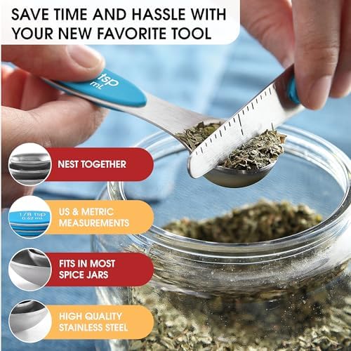 Spring Chef Stainless Steel 8 Magnetic Measuring Spoons for Kitchen, Teal - Image 6