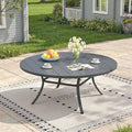Outdoor Dining Table for 8, 60" Round Outdoor Table with Adjustable Umbrella Hole, All-Weather Metal Patio Dining Table for Lawn Garden Backyard Deck, Dark Grey by ProvideOutdoorSolutions
