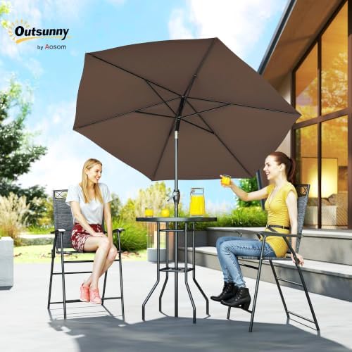 Outsunny 4 Piece Outdoor Patio Dining Furniture Set, 2 Folding Chairs, Adjustable Angle Umbrella, Wave Textured Tempered Glass Dinner Table, Black - Image 2