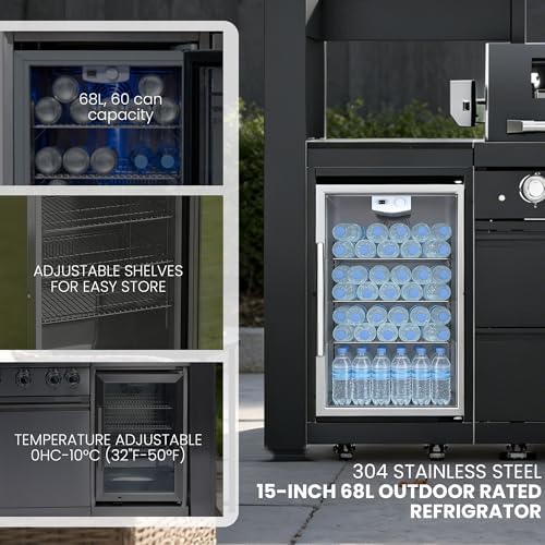 108-Inch 6-Burner 85000 BTU Natural Gas Grill Island with Shed, 304 Stainless Steel Black, 684 Sq.In Cooking Area, Wine Cooler, Rotisserie, Granite Countertops for Backyard BBQ, Black - Image 5