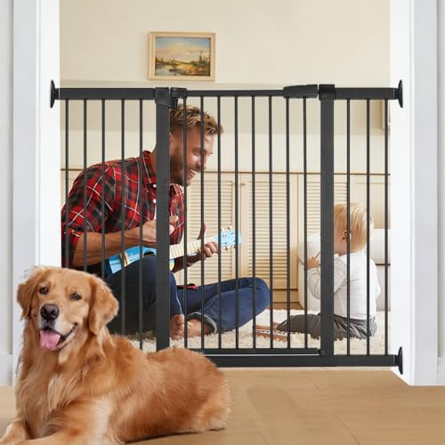 40.9"-54.7" Wide Baby Gate for Doorways Stairs, 30 in Tall Dog Gates with Door No Drill, Auto Close Child Safety Gate for Kid Doggie Cat Proof, Large Long Dog Barrier Indoor Hallways House, Black by Unknown
