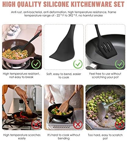 Black Kitchen Utensils Set-12 Pieces Silicone Cooking Utensils Set - Image 3