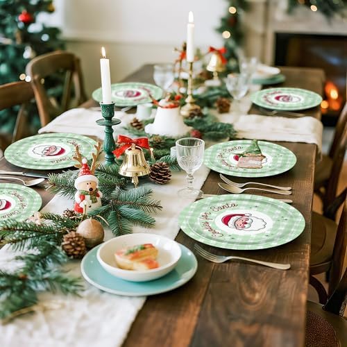 WRAPAHOLIC 25Pcs Christmas Paper Plates - 9 Inch Green Plaids Santa Disposable Plates Decorative Dinner Plates for Christmas Party Tableware Supplies Table Decor - Image 5