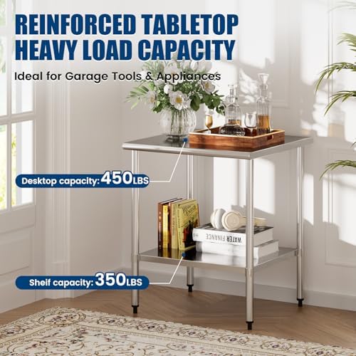 Stainless Steel Work Table 30 x 30 Inch with Adjustable Undershelf, Heavy-Duty Metal Prep Table for Commercial Kitchen & Restaurant, Garage, Outdoor - Image 2