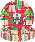 WRAPAHOLIC 25Pcs Christmas Paper Plates - 9 Inch Christmas Village House Disposable Plates Decorative Dinner Plates for Holiday Party Tableware Supplies Table Decor by WRAPAHOLIC