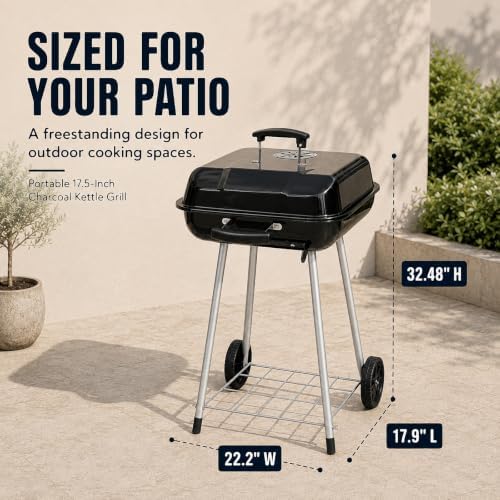 17.5-Inch Charcoal Kettle Grill with Wheels, 302 Sq In Grate - Image 2