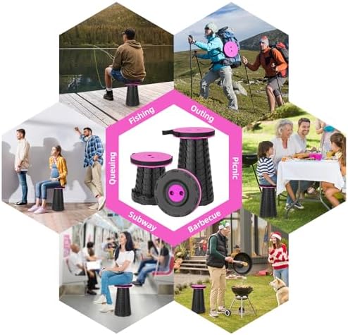 Qiguet Collapsible Folding Chair - Upgraded Portable Chair with 400lbs Load Capacity, Perfect for Camping, Fishing, Hiking - Folding Stool with Carrying Straps, Gifts for Fisherman (Pink) - Image 6