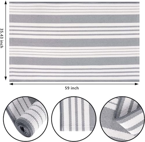 Grey and White Outdoor Rug 3'x 5'Cotton Washable Front Porch Mat Area Rug - Image 2