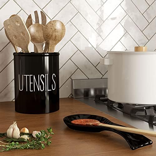 Barnyard Designs Ceramic Farmhouse Kitchen Utensil Holder 7" (Black) - Image 6
