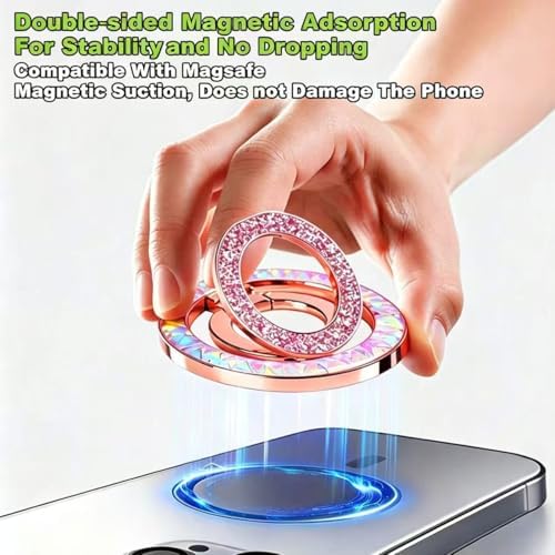 Magnetic Phone Ring for MagSafe Phone Grip - [Super Magnet] Stylish Ring Holder Stand with for iPhone 17 16 15 14 13 12 Pro Max Air, Mag Safe Women Decor Accessories, Glitter Silver 2026 New - Image 3