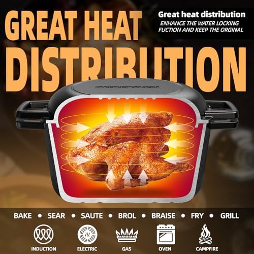 2-in-1 Pre-Seasoned Cast Iron Double Dutch Oven Pot with Skillet Lid & Silicone Sleeves – Raised Rib Skillet Lid– Umite Chef 7QT Cast Iron Skillet Cookware Pan Set wirh Dual Handles – Oven, Grill, Campfire & Stovetop Safe –PFAS-Free - Image 4