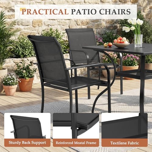 Incbruce 5 Pieces Patio Dining Set, Outdoor Dining Set of 4 Textilene Chairs and Square Table with Umbrella Hole for Backyard, Garden, and Poolside (Black) - Image 3