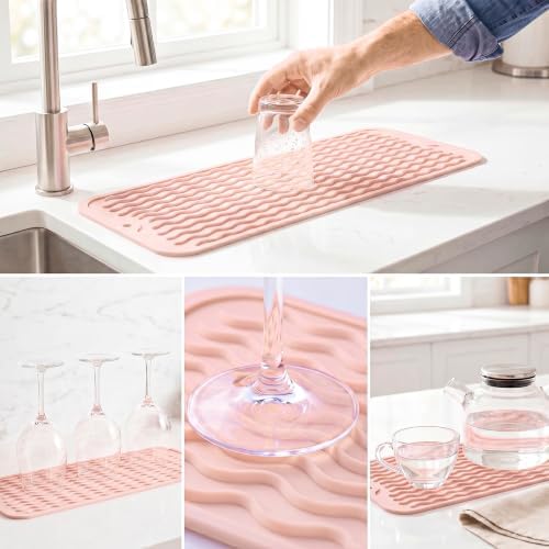 MicoYang Silicone Dish Drying Mat for Multiple Usage,Easy clean,Eco-friendly,Heat-resistant Silicone Mat for Kitchen Counter,Sink,Bar,Bottle,or Cup Pink M 17 inches x 6 inches - Image 4