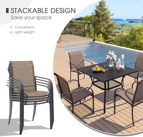 VICLLAX Patio Dining Set for 4, Outdoor Furniture Set Includes 41.2" Round Patio Table and 4 Patio Sling Chairs, Black Tabletop and Brown Fabric - Image 3