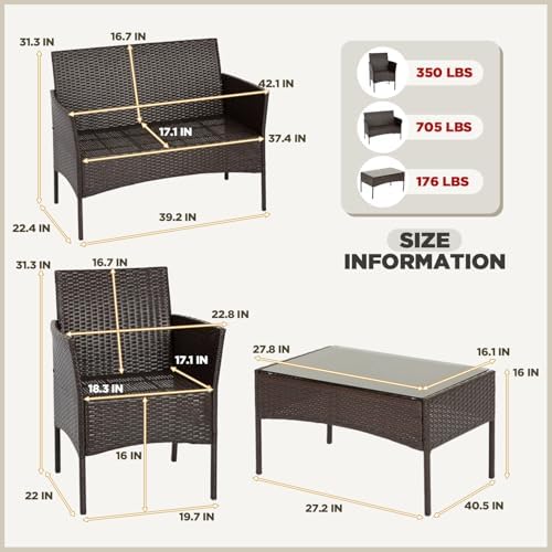 FDW 4-Piece Patio Furniture Set | Brown & Blue | Outdoor Wicker Furniture - Image 2