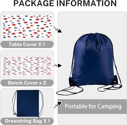 CAPSCEOLL Fitted Picnic Table Cover with Bench Covers 8ft - Stars - Image 4