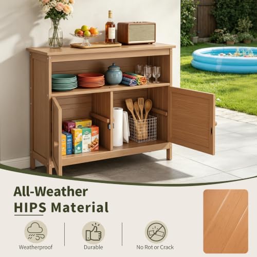 HIPS All-Weather Outdoor Storage Cabinet,Outdoor Sideboard with Magnetic Doors,3-Shelves Patio Storage Cabinet, Used for Garden,Buffet Cabinet,TV Stand, Bar Table,Balcony - Image 3