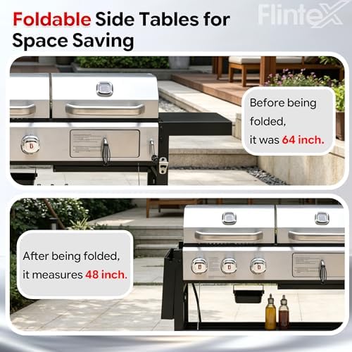 Flintex Gas and Charcoal Grill Combo with Griddle, Propane Grill Griddle Combo with Dual Fuel BBQ System, 720 sq.in. Cooking Area, Porcelain-Enameled Cast Iron Grates and Pan - Image 7