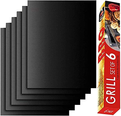 Grill Mat Set of 6, Non-Stick, 15.75 x 13 Inch, Black by Renook