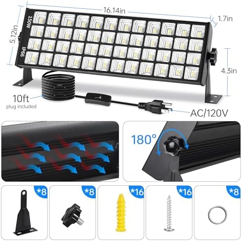 YQNLIFA 150W LED Shop Light, 18000LM 6000K Waterproof Garage Lights, 4 Pack - Image 4