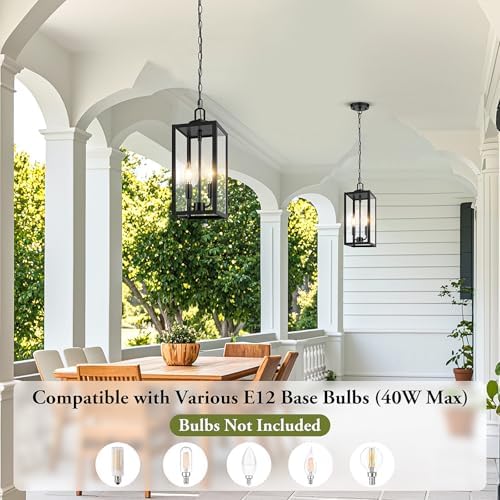 BesLowe 15” Large Outdoor Pendant Light, 2-Light Hanging Lantern, Black - Image 4