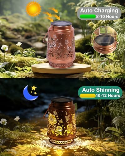 Sunflower Gifts for Women Sunflower Solar Lantern Birthday Gifts Mothers Day Gifts for Mom Grandma Sister Friend Garden Decor Metal Solar Hanging Lights Outside Decor for Yard Patio Porch Landscape - Image 5