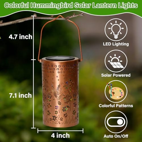 Hummingbird Mmulticolor Solar Lanterns for Outdoor Indoor, Colorful Garden Decor Gifts for Women Mom Grandma Hanging Solar Lights Metal Solar Decoration Outside for Yard, Patio, Backyard, Porch - Image 5