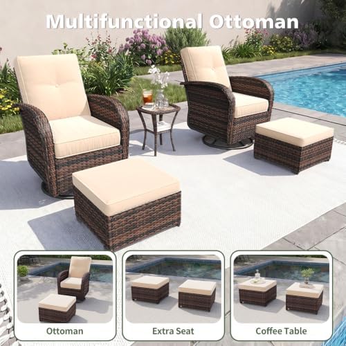 Aoxun 5 Piece Outdoor Patio Furniture Set with Coffee Table, Outdoor Patio Furniture Sets with High Back Swivel Rocker Chairs, Outdoor Sofa Set with Ottoman for Backyard & Garden, Beige - Image 5