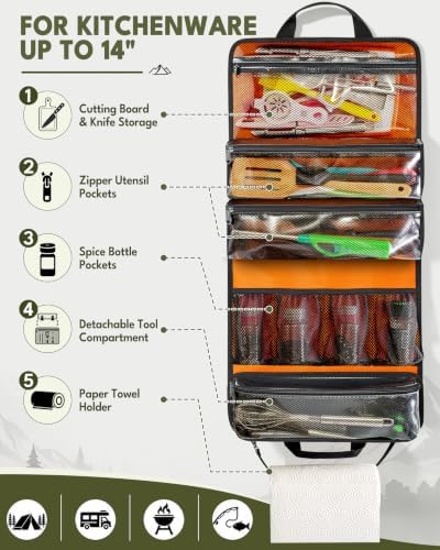 HODRANT Camping Roll Bag, Hanging Camp Kitchen Organizer with Multi Pockets - Image 2