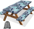 Picnic Table Cover with Bench Covers, Camping Essentials, Rustic Cabin Deer Bear Stripes Waterproof Windproof Patio Table Cover, Fitted Tablecloth Cover with Elastic Edge for Outdoor 3 PCS 30x60 Inch by Xguatan