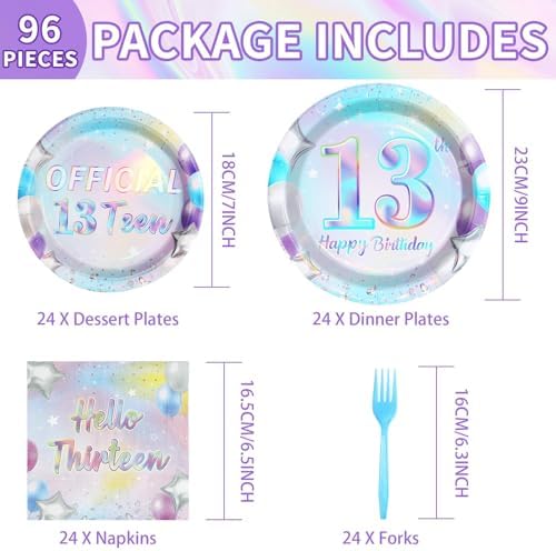 Greencian 96Pcs Iridescent 13th Birthday Party Decorations, Serves 24 - Image 2
