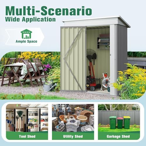 Flamaker 5x3 FT Storage Shed Waterproof Metal Garden Shed with Lockable Door Utility Tool Shed Outdoor Storage for Backyard, Patio and Lawn, Grey - Image 6