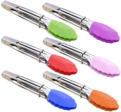 HINMAY Small Tongs with Silicone Tips 7-Inch Mini Serving Tongs, Set of 6 by HINMAY