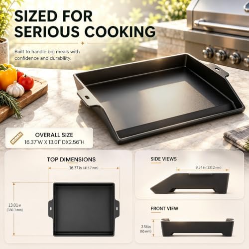 QuliMetal 17" x 13" Pre-Seasoned Cast Iron Grill Griddle - Image 2