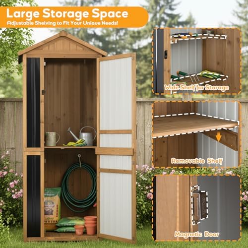 Outdoor Storage Cabinet, Extra-Tall Shed with Removable Shelf for Long Tool - Image 2