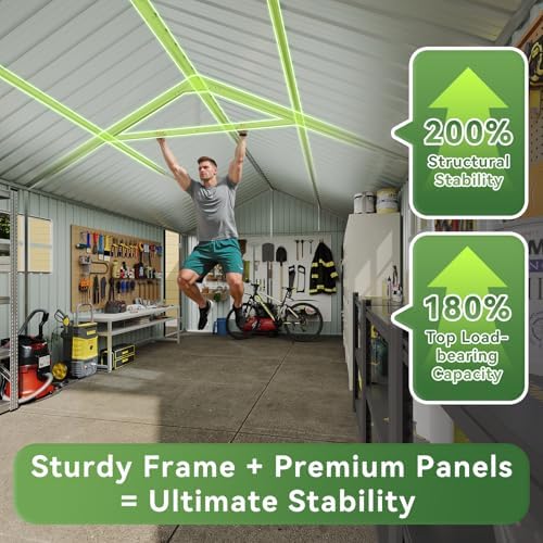 Aoxun 12'x20' Carport Shed Outdoor Metal Storage Sheds, Brown - Image 7