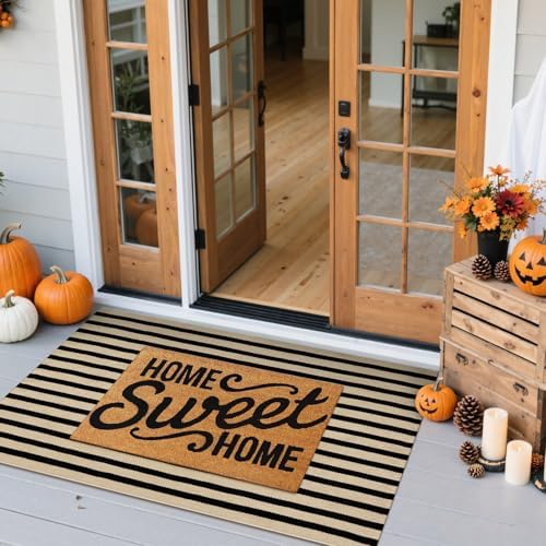 Fall Front Door Mat 2'x4.3', Cotton Washable Striped Outdoor Rug - Image 3