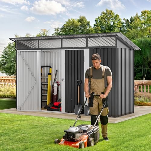 DWVO 9x4 FT Outdoor Storage Shed, Metal w/Lock & Windows - Dark Gray - Image 2