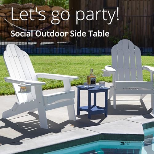 LUE BONA Outdoor Side Table, 2-Tier HDPS Small Patio Table, Navy - Image 4