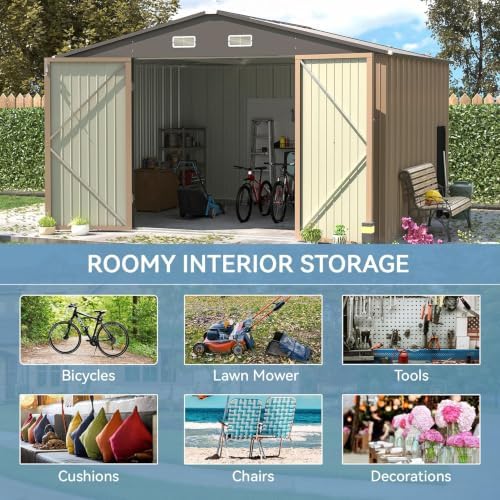 Patiowell 10x8 FT Outdoor Storage Shed, Metal Sheds, Brown - Image 5
