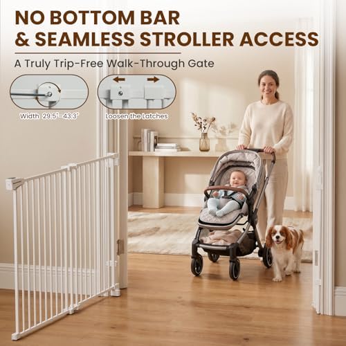 Mumeasy 30" Tall Baby Gate for Stairs, 36.2-55.1" Expandable Hardware Mounted (Drill Needed), Removable No Bottom Bar Dog Gate, Auto Close Wide Walk Thru Safety Gate for Doorways, Pets& Toddlers,White - Image 4