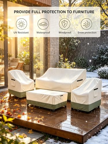 Rileytee Patio Furniture Set Covers ,4 Pcs 600D Heavy Duty 100% Waterproof Outdoor Furniture Cover,Fit Patio Loveseat, Chair and Coffee Table (White&Grayish Green,Small) - Image 7
