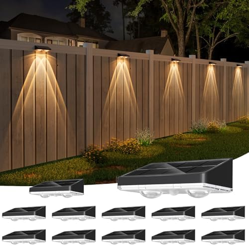 NIORSUN Solar Fence Lights,12 Pack Solars Deck Light,Warm White Color,Outdoor Bulb Waterproof Led IP65,Power Patio Lamp with Lenses for Outside/Backyard/Railing/Yard(Black) by NIORSUN