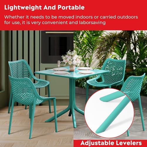 Costaelm Patio Dining Table for 4, Square PP Patio Table, 4-Person Weather Resistant Porch Tables for Outside Poolside Deck Lawn Garden Backyard, Turquoise - Image 6