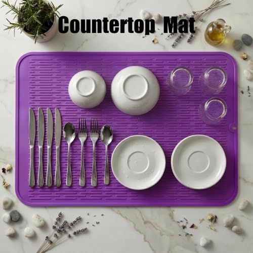 MicoYang Silicone Dish Drying Mat for Multiple Usage,Easy clean,Eco-friendly,Heat-resistant Silicone Mat for Kitchen Counter or Sink,Refrigerator or Drawer Liner Purple 4XL 32 inches x 18 inches - Image 3