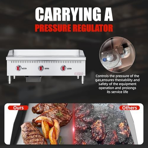 Commercial Gas Griddle - 36" Countertop Griddle. 90,000 BTU Flat Top Griddle, Natural Gas (NG) / Propane, CSA Certified Stainless Steel Teppanyaki Grill for Restaurants - Image 5