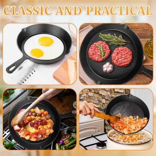 Vesici 2 Pcs Cast Iron Skillet Frying Pans with Drip-spouts Circle Non-stick Frying Skillet Omelette Pan Safe Healthy Cookware for Home Barbecue Kitchen Party Restaurant Catering Service (10.2 Inch) - Image 4