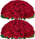 50Pcs Red Roses Artificial Flowers with Stems for Home Decor by Cherica