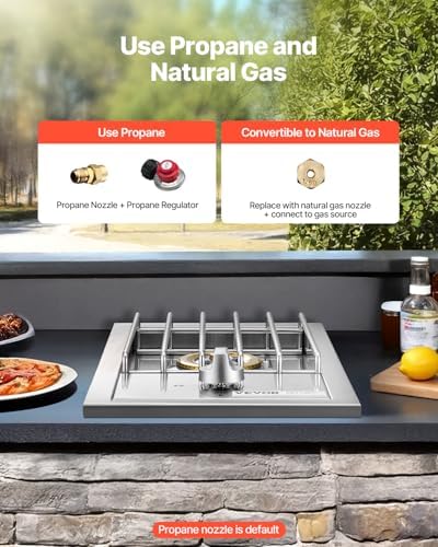 VEVOR Single Grilling Side Burner, 15,000BTU Liquid Propane Side Burner for Outdoor Kitchen, Convertible to Natural Gas, 304 Stainless Steel Built-in Single Grill Burners for BBQ Grill Island - Image 3